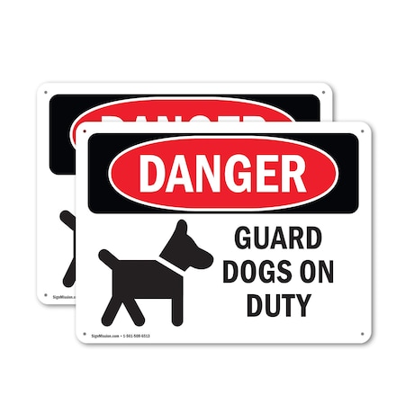 Signmission Guard Dogs On Duty Danger Sign, Aluminum, 24in W x 18in L, 2PK OS-2PACK-DS-A-1824-L-1286